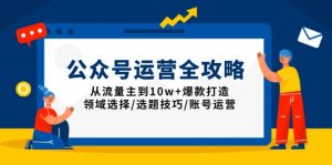 公众号运营全攻略：从流量主到10w+爆款打造，领域选择/选题技巧/账号运营-知识创作