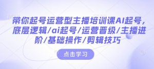 带你起号运营型主播培训课AI起号，底层逻辑/ai起号/运营晋级/主播进阶/基础操作/剪辑技巧-知识创作