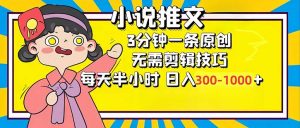 小说推文6.0，简单无脑，3分钟一个原创作品，每天半小时，日入300-1000...-知识创作