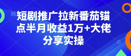 短剧推广拉新番茄锚点半月收益1万+大佬分享实操-知识创作