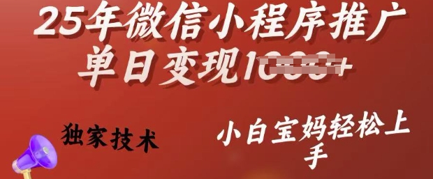 25年微信小程序推广单日变现多张，独家技术，小白宝妈轻松上手【揭秘】-知识创作