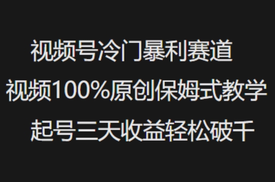视频号冷门暴利赛道视频100%原创保姆式教学起号三天收益轻松破千-知识创作