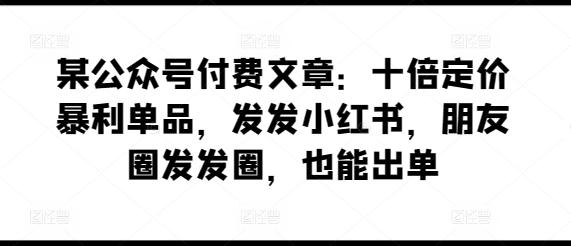 某公众号付费文章：十倍定价暴利单品，发发小红书，朋友圈发发圈，也能出单-知识创作