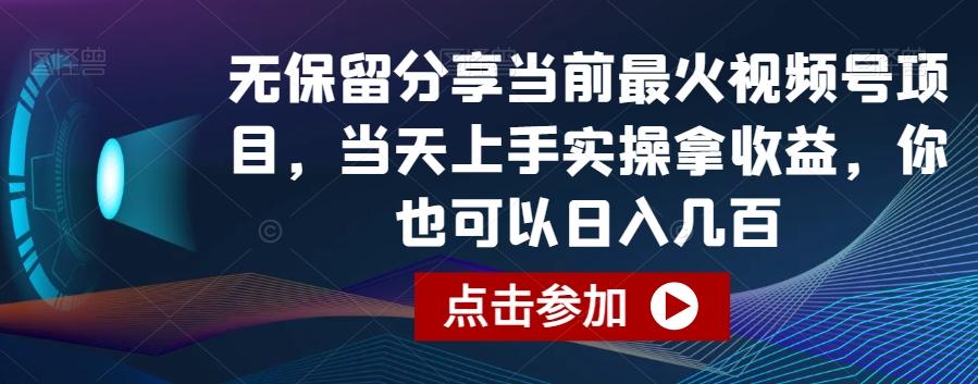 无保留分享当前最火视频号项目，当天上手实操拿收益，你也可以日入几百【揭秘】-知识创作