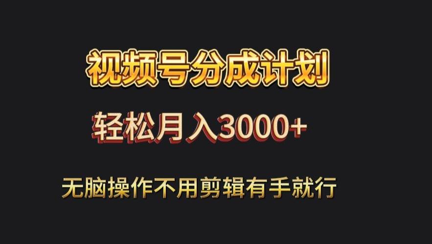 视频号流量分成，不用剪辑，有手就行，轻松月入2000+-知识创作