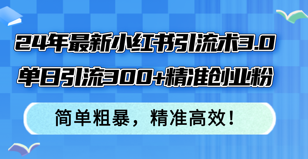 24年最新小红书引流术3.0，单日引流300+精准创业粉，简单粗暴，精准高效！-知识创作