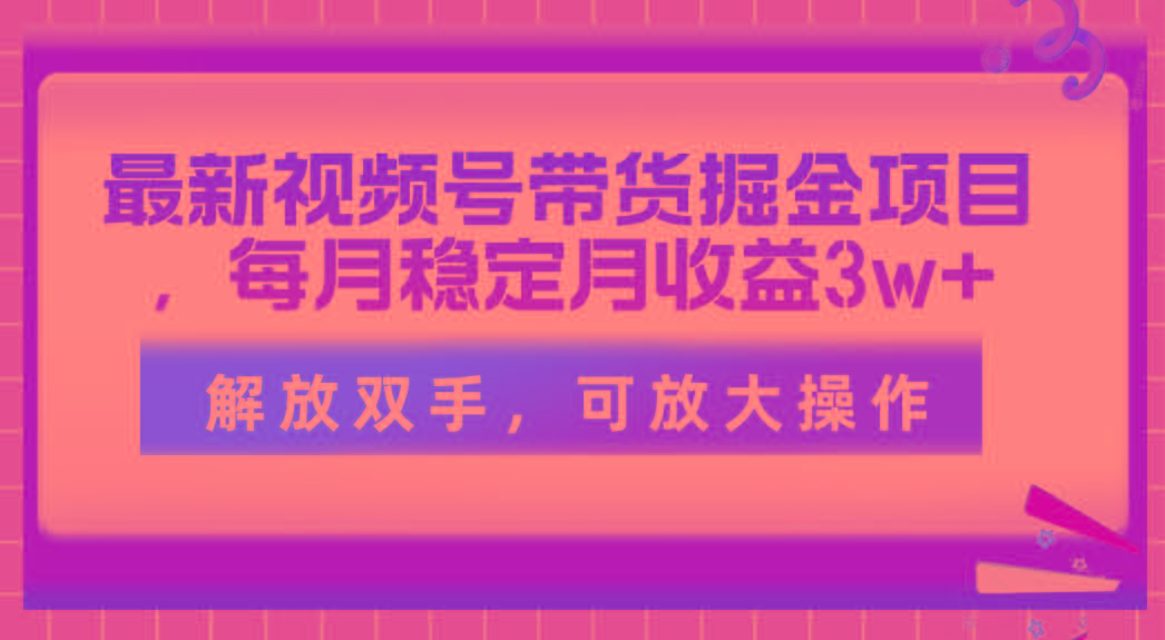 最新视频号带货掘金项目，每月稳定月收益3w+，解放双手，可放大操作-知识创作