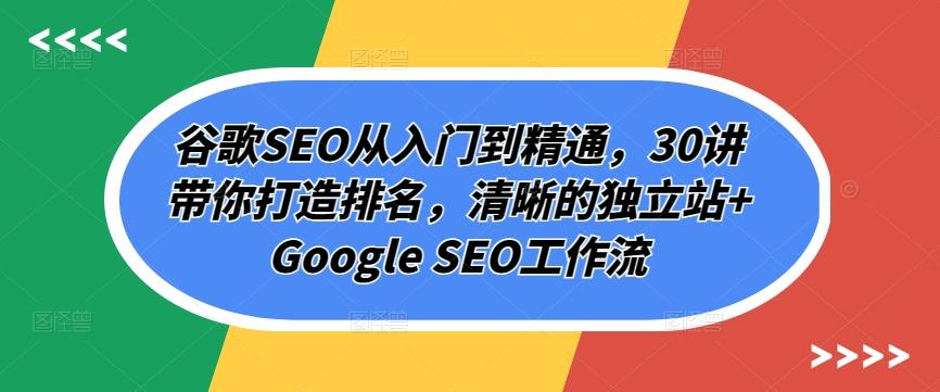 谷歌SEO从入门到精通，30讲带你打造排名，清晰的独立站+Google SEO工作流-知识创作
