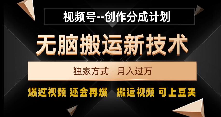 视频号无脑搬运新技术，破原创壕流量，独家方式，爆过视频，还会再爆【揭秘】-知识创作