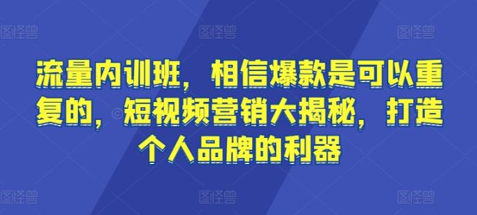 流量内训班，相信爆款是可以重复的，短视频营销大揭秘，打造个人品牌的利器-知识创作