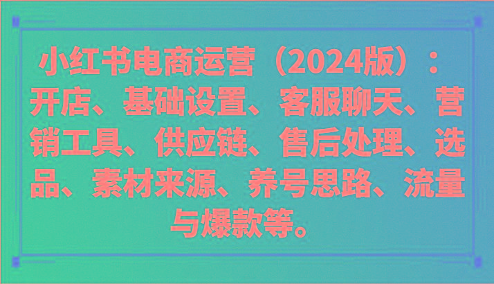 小红书电商运营(2024版)：开店、设置、供应链、选品、素材、养号、流量与爆款等-知识创作