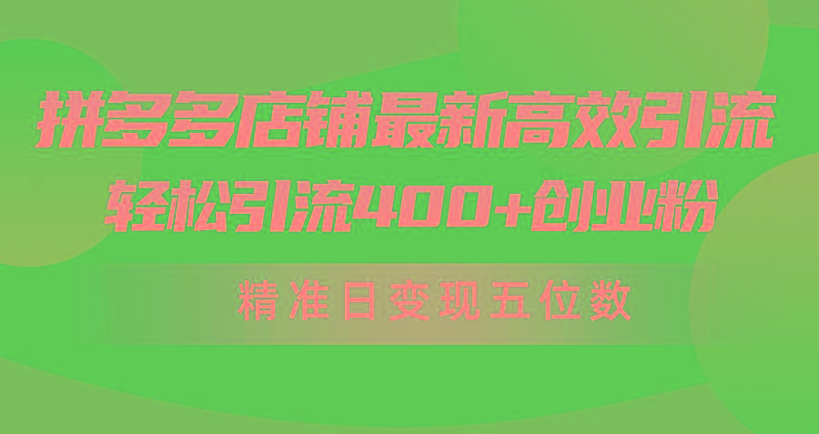 (10041期)拼多多店铺最新高效引流术，轻松引流400+创业粉，精准日变现五位数！-知识创作