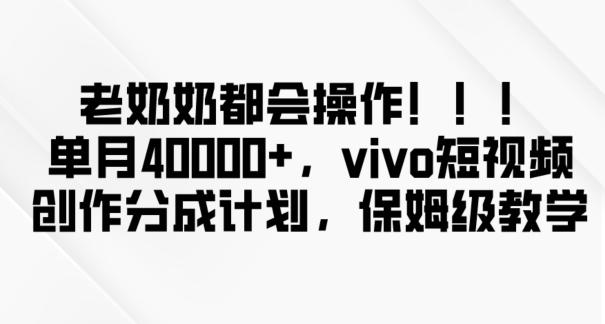 老奶奶都会操作，新平台无脑操作，单月40000+，vivo短视频创作分成计划【揭秘】-知识创作