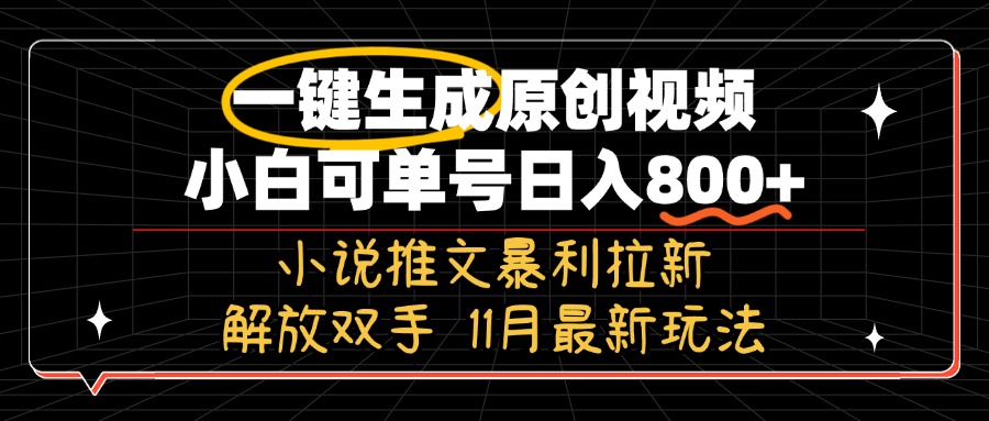 11月最新玩法小说推文暴利拉新，一键生成原创视频，小白可单号日入800+…-知识创作