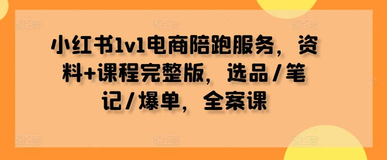 小红书1v1电商陪跑服务，资料+课程完整版，选品/笔记/爆单，全案课-知识创作
