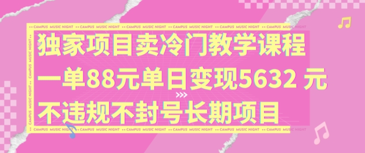 独家项目卖冷门教学课程一单88元单日变现5632元违规不封号长期项目【揭秘】-知识创作