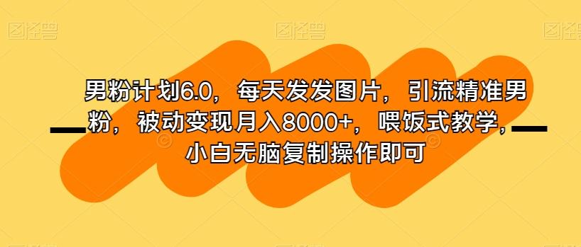男粉计划6.0，每天发发图片，引流精准男粉，被动变现月入8000+，喂饭式教学，小白无脑复制操作即可-知识创作