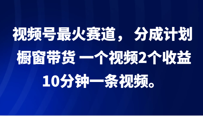 视频号最火赛道， 分成计划， 橱窗带货，一个视频2个收益，10分钟一条视频。-知识创作