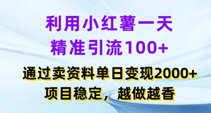 利用小红书一天精准引流100+，通过卖项目单日变现2k+，项目稳定，越做越香【揭秘】-知识创作