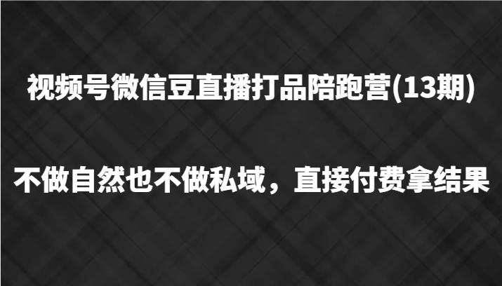 视频号微信豆直播打品陪跑(13期)，不做不自然流不做私域，直接付费拿结果-知识创作