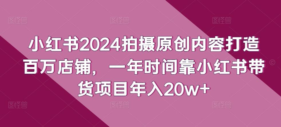 小红书2024拍摄原创内容打造百万店铺，一年时间靠小红书带货项目年入20w+-知识创作