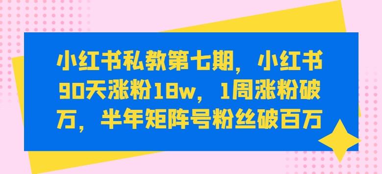 小红书私教第七期，小红书90天涨粉18w，1周涨粉破万，半年矩阵号粉丝破百万-知识创作