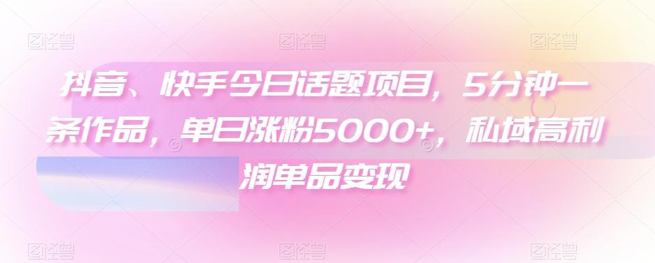 抖音、快手今日话题项目，5分钟一条作品，单日涨粉5000+，私域高利润单品变现-知识创作