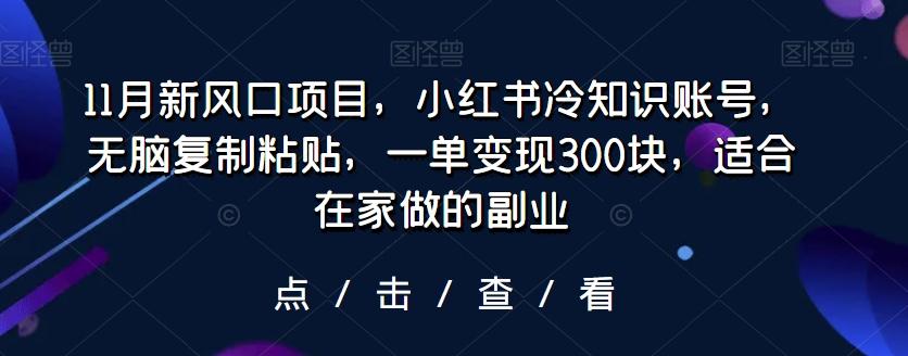 11月新风口项目，小红书冷知识账号，无脑复制粘贴，一单变现300块，适合在家做的副业-知识创作