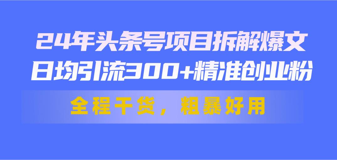 24年头条号项目拆解爆文，日均引流300+精准创业粉，全程干货，粗暴好用-知识创作