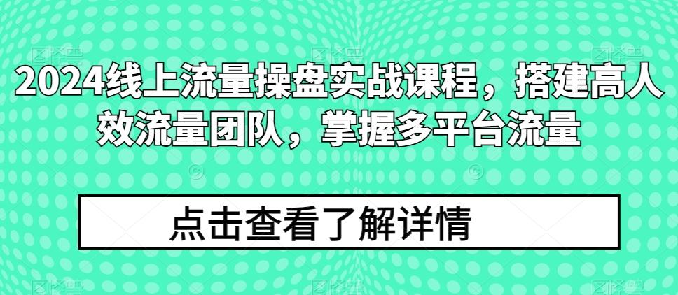 2024线上流量操盘实战课程，搭建高人效流量团队，掌握多平台流量-知识创作