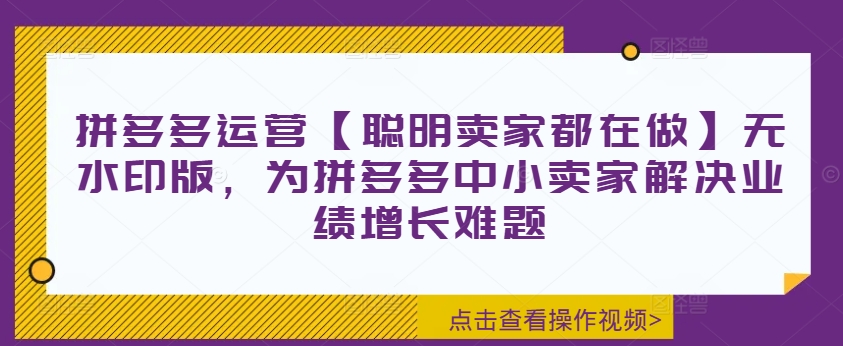 拼多多运营【聪明卖家都在做】无水印版，为拼多多中小卖家解决业绩增长难题-知识创作