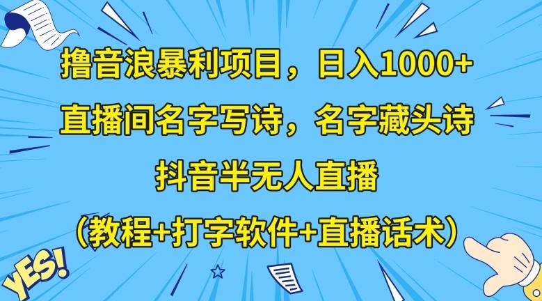 撸音浪暴利项目，日入1000+，直播间名字写诗，名字藏头诗，抖音半无人直播（教程+打字软件+直播话术）【揭秘】-知识创作