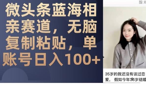 微头条蓝海相亲赛道，无脑复制粘贴，单账号日入100+-知识创作