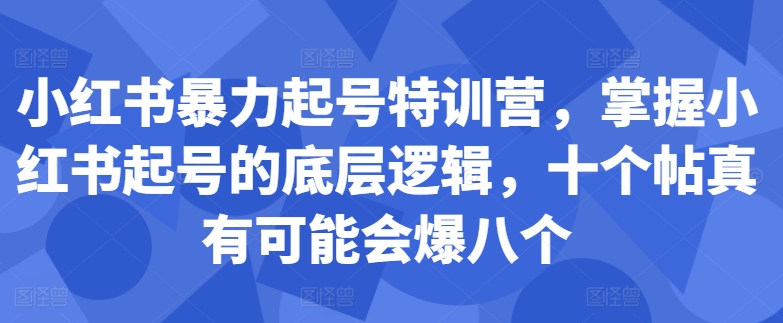 小红书暴力起号特训营，掌握小红书起号的底层逻辑，十个帖真有可能会爆八个-知识创作