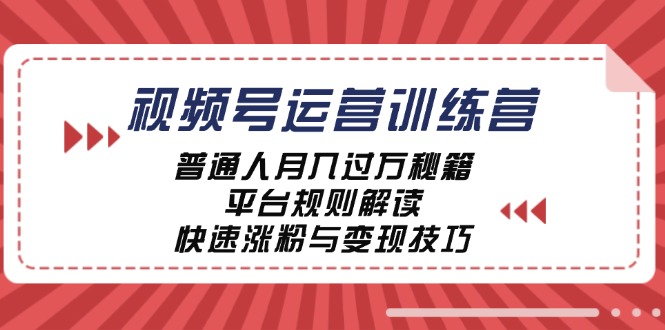 视频号运营训练营：普通人月入过万秘籍，平台规则解读，快速涨粉与变现-知识创作
