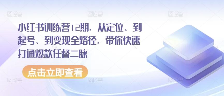 小红书训练营12期，从定位、到起号、到变现全路径，带你快速打通爆款任督二脉-知识创作