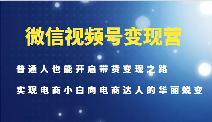 微信视频号变现营-普通人也能开启带货变现之路，实现电商小白向电商达人的华丽蜕变-知识创作