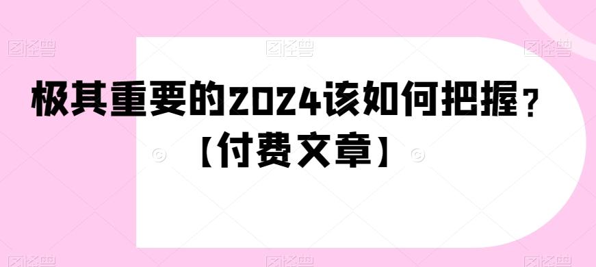 极其重要的2024该如何把握？【付费文章】-知识创作