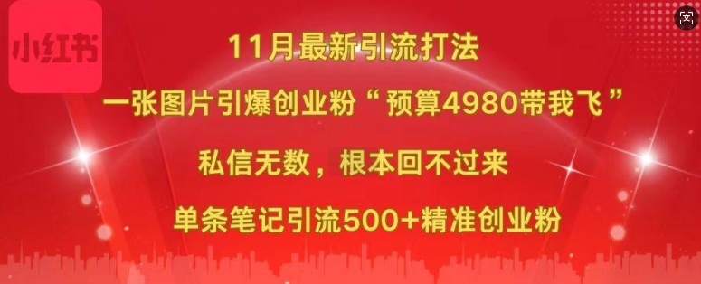 小红书11月最新图片打粉，一张图片引爆创业粉，“预算4980带我飞”，单条引流500+精准创业粉-知识创作