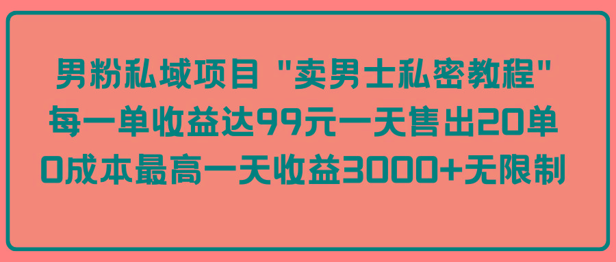 (9730期)男粉私域项目 “卖男士私密教程” 每一单收益达99元一天售出20单-知识创作