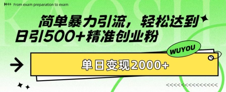 简单暴力引流，轻松达到日引500+精准创业粉，单日变现2k【揭秘】-知识创作